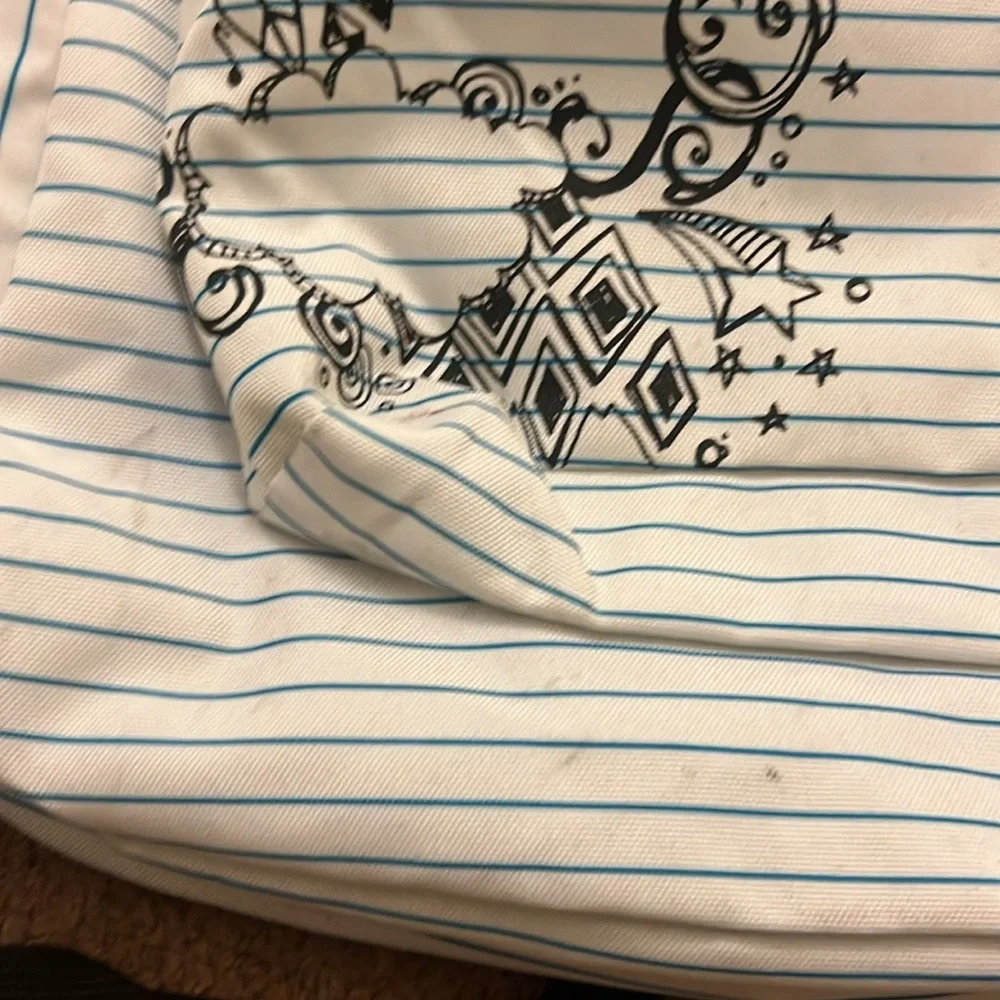 white with blue stripes Jansport backpack - Picture 4 of 8